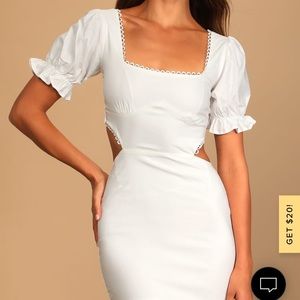 Sit By Me White Puff Sleeve Cutout Bodycon Mini Dress